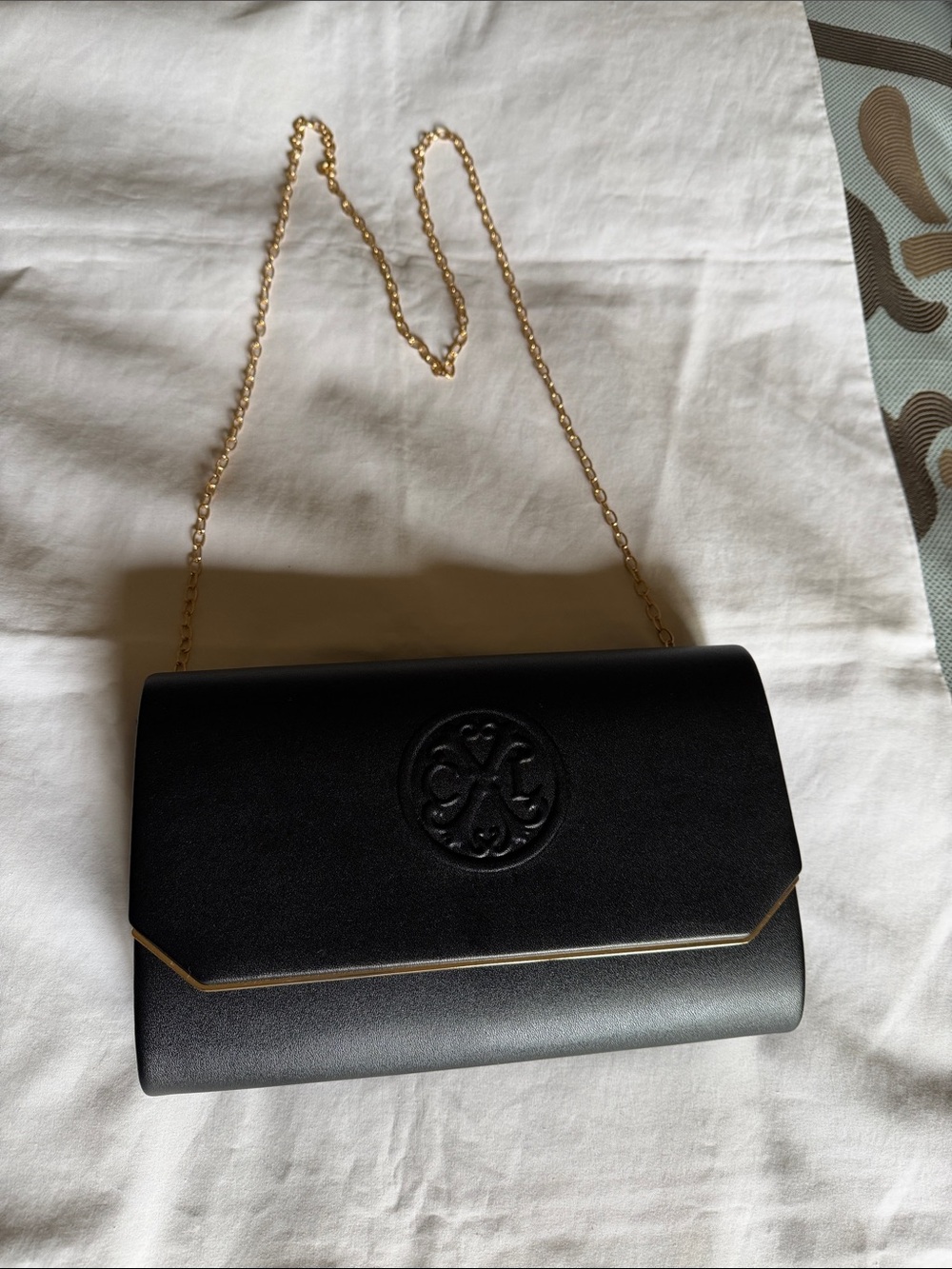 Christian Lacroix Black Evening Clutch with Gold Chain
